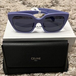 Celine 56mm square sunglasses. Purple. Lilac. Smoke. New in box.